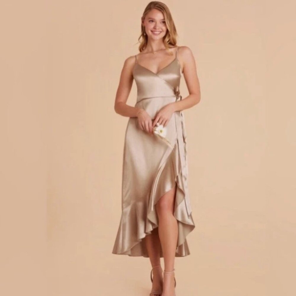 Birdy Grey Yc Midi Dress Shiny Satin Neutral Champagne Size Small